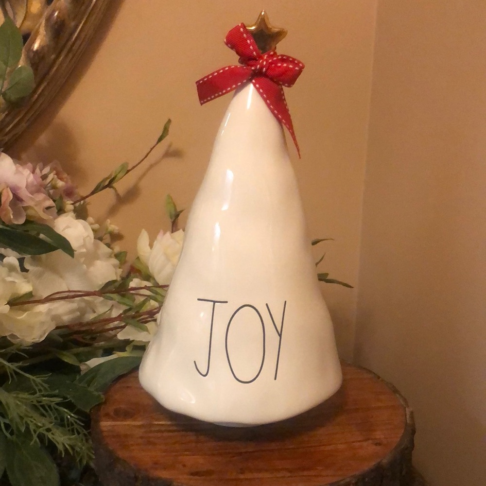 New. Rae Dunn JOY Ceramic Christmas Tree with Gold Topper